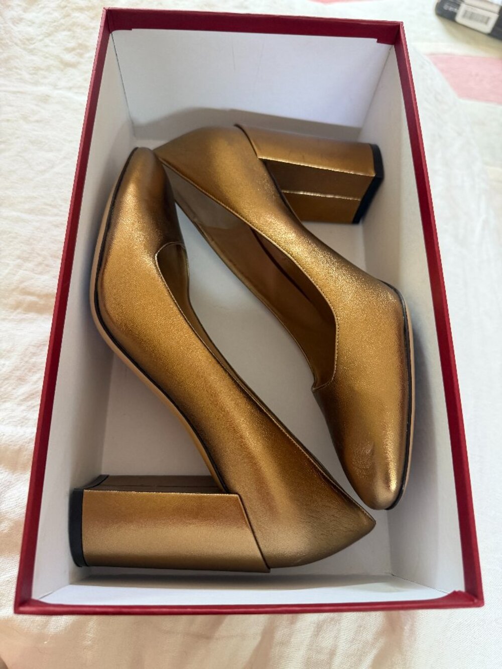 Salvatore Ferragamo Arezzo 85 Metallic Bronze Nappa Leather Block Heel Pumps 10B